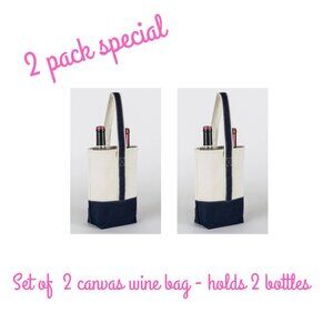 pack of 2 canvas double bottle wine carriers - navy- new with tags